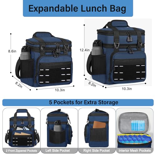 TENKIST Tactical Expandable Lunch Box Men 2 Layer Cooler Bag 15L Blue 16L C-Blue