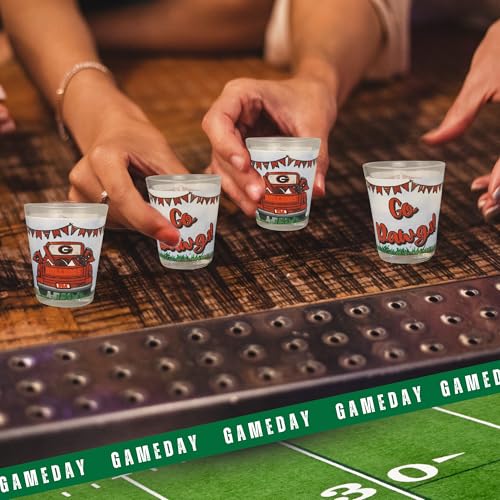 Game Day Outfitters Georgia Bulldogs Set of 4 Shot Glasses Unique Pick-Up Truck Team Cheer 360° Artwork | Round 1.5 oz Clear Glass | For Alumni, Student, Fraternity, and Resident Fans Gift Idea