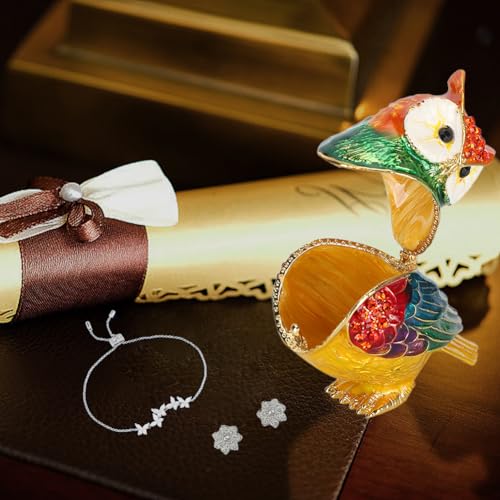 Leopacat owl figurine jewelry box, small dish trinket holder with a detailed owl statue, perfect for home decor and jewelry storage.