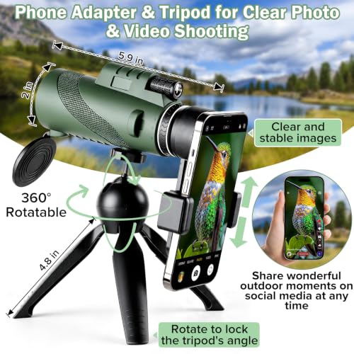80X100 Monocular Telescope for Adults, with Tripod & Phone Holder green