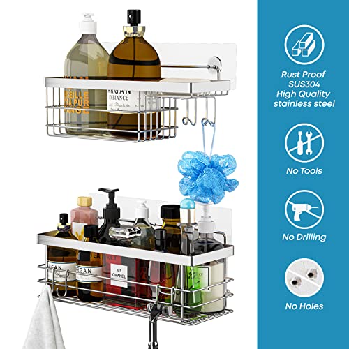 KESOL Shower Caddy and Soap Dish Holder with Hooks, Rust Resistant, 2 Pack Silver