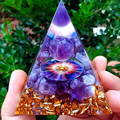 Amethyst Crystal Pyramid, Love Heart Positive Energy Generator Home Office Decor, Orgonite Pyramid Protection Pyramid for Anniversary Valentine's Day Wife Friend