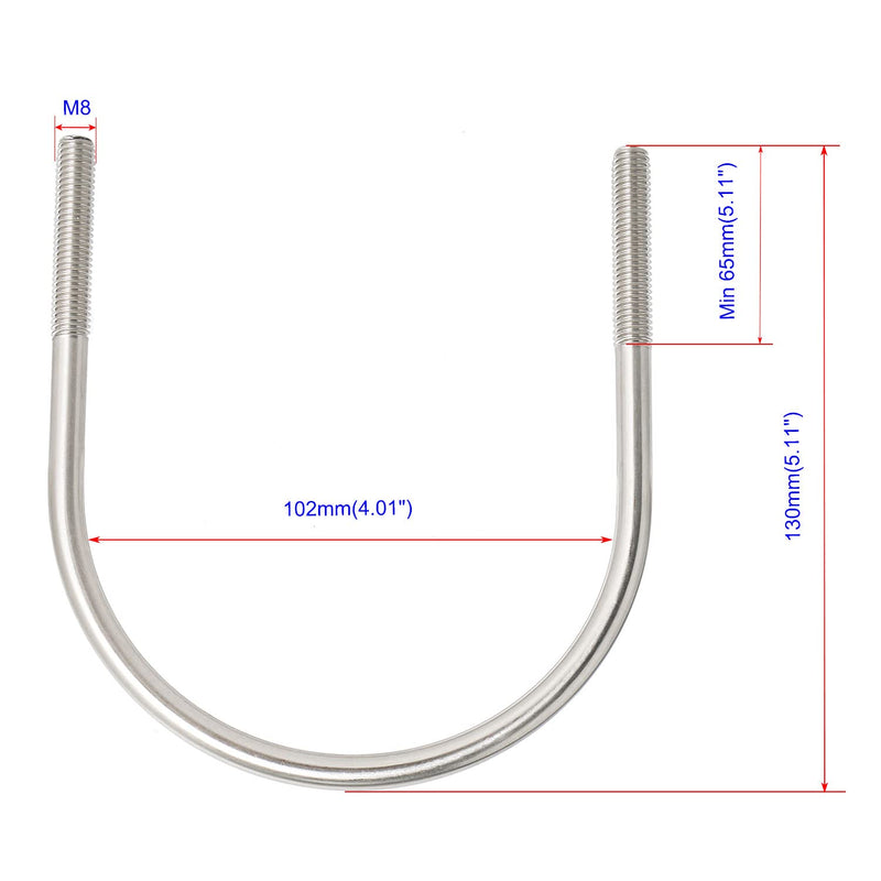 [Australia - AusPower] - Round U-Bolts 4.02"(102mm) Inner Width M8 Thread 304 Stainless Steel Silver with Plates Nuts Flat Washers for Car/RV/Trailer Bumper, 2Pcs M8x102mm 