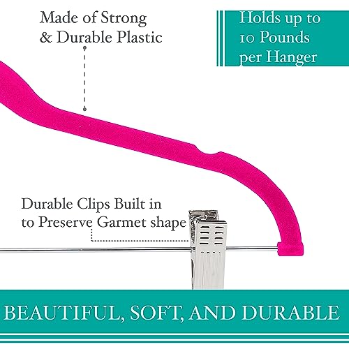 Simplify 24 Pack Velvet Hangers with Clips | Skirt and Pants | Slim Space Saving | Closet Organization | Non-Slip | Prevent Creases | Swivel Neck | Durable | Fuchsia