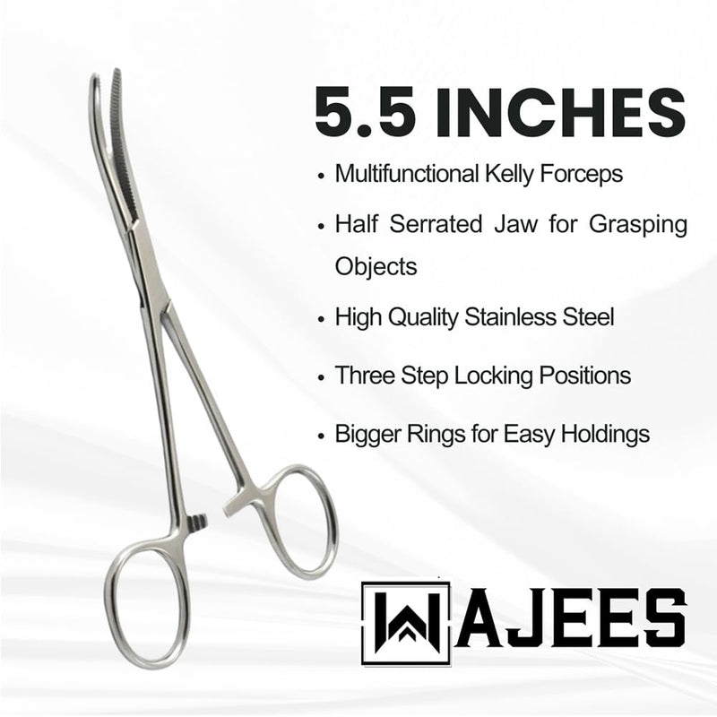 [Australia - AusPower] - Kelly Hemostat Forceps Tweezers 5.5" Kelly Curved Forceps, Fishing Forceps Locking Forceps Stainless Steel, Surgical Kelly Clamps for Nurses, Dog Pet Hair Pulling Plier 5.5" Silver Curved 