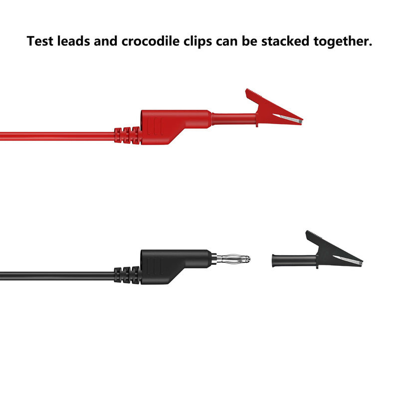 [Australia - AusPower] - 6pcs Stackable Banana to Banana Plug Test Cable Lead Set with 4mm Socket Banana Jack Copper Alligator Clips （4 Clips） 2 Test Wires Included, for Multimeter Leads, Electrical Test Leads 1000V Max 19A 