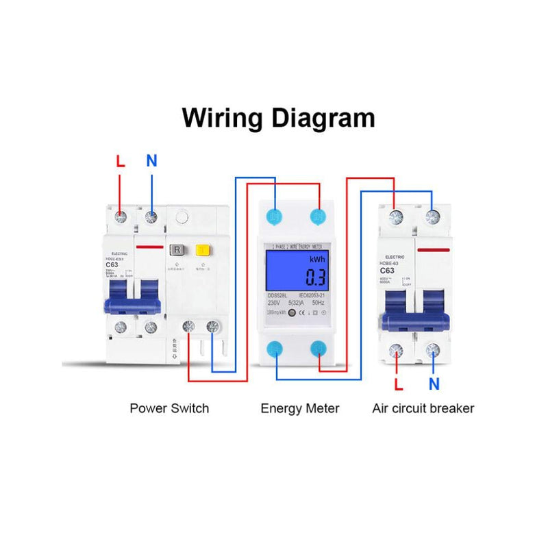 [Australia - AusPower] - Digital Energy Meter, 5-32A 110-130V 60Hz LCD Backlight Single Phase Energy KWh Meter 35mm DIN Rail Mounting with Buckle & Seal 