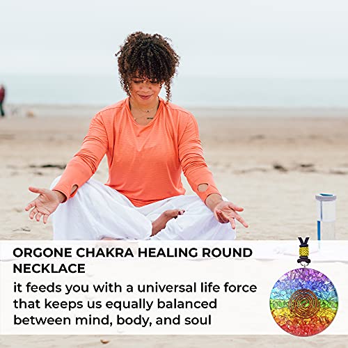 Orgonite Crystals Seven Chakra Rainbow Orgone Pendant - Orgone Chakra Healing Stones Necklace for Yoga, Meditation, Reiki Gifts, Office & Home Decor