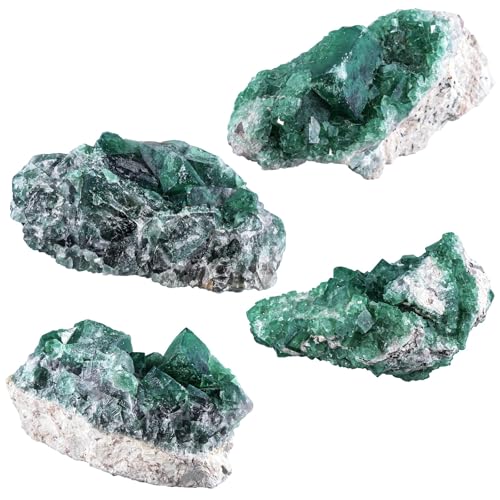 Amogeeli Natural Green Fluorite Crystal for Home Office Tabletop Decor Rough Stone Mineral Specimen for Healing 1.1-1.32 lb