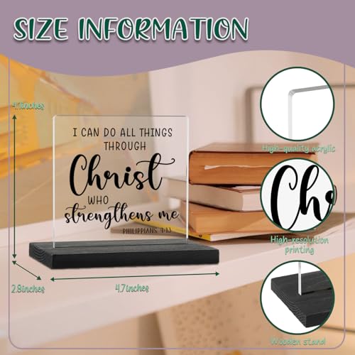 I Can Do All Things Through Christ Clear Desk Decorative Sign, Inspirational Home Office Decor Plaque, Christian Bible Verse Acrylic Signs Gift for Mom Family Women Friends TZJ52 I Can Do All Things Through Christ