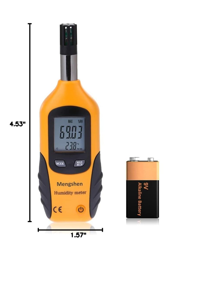 [Australia - AusPower] - Mengshen Digital Psychrometer - Handheld Temperature and Humidity Meter Gauge with Dew Point and Wet Bulb Temperature - Battery Included 