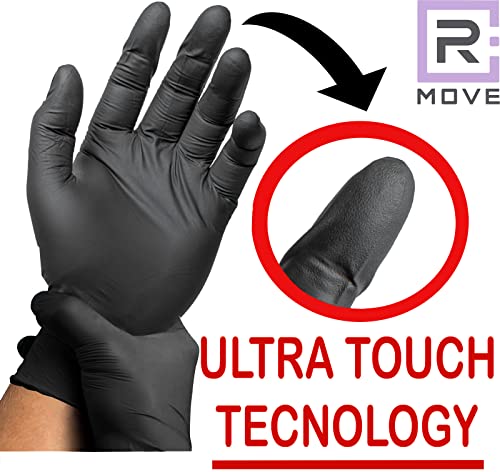 R MOVE Pack of 200 Disposable Gloves, Black, M Nitrile Gloves, Rubber Gloves, Disposable Medical Examination Gloves, Powder-Free (200, Black, M)