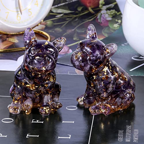 Handmade Resin Crystal French Bulldog Figurine, Amethyst Dog Lover Gift Sculpture for Home Office Decor Purple