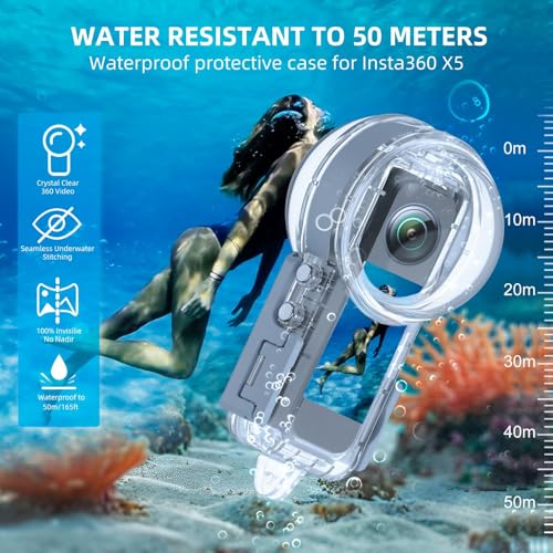 PULUZ Invisible Dive Case for Insta360 X5, 50m/164ft Underwater Waterproof Housing Cover Protective PC Sealed Shell Insta 360 X5 Photography Housings with Bracket Camera Accessories Insta360 X5 Invisible