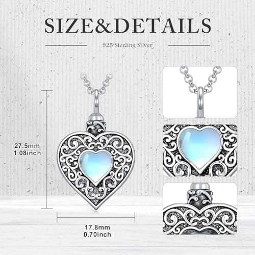 Rose & Daisy Urn Necklace - Sterling Silver Cremation Keepsake Memorial Jewelry Heart Urn Necklace-Moonstone