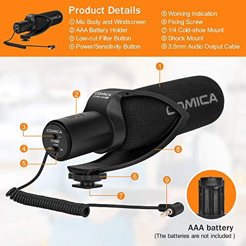 COMICA CVM-V30PRO Shotgun Microphone with Low-Cut Filter, Super Cardioid Black
