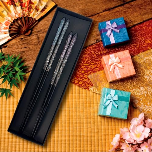 Premium Japanese Chopsticks Set for 2 [Made in Japan] Reusable Wooden Chopsticks with Elegant Iridescent Inlay Traditional Lacquered Finish E (Dreamscape 2prs (MK065)) Dreamscape 2prs (MK065)