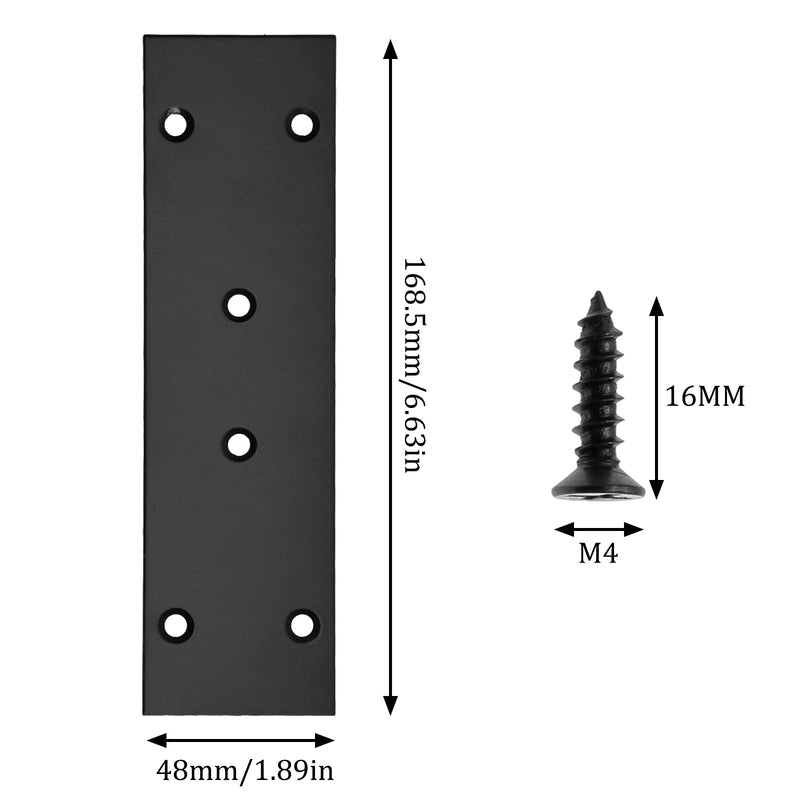 [Australia - AusPower] - 4Pcs Flat Straight Brace Brackets Stainless Steel, Black Fixing Mending Joining Plates Shelf Support Repair Plate for Furniture, Shelves, Cabinet with Screws (6.7 x 1.9" / 169 x 48mm) 6.65"x1.89"/ 169 x 48 mm 
