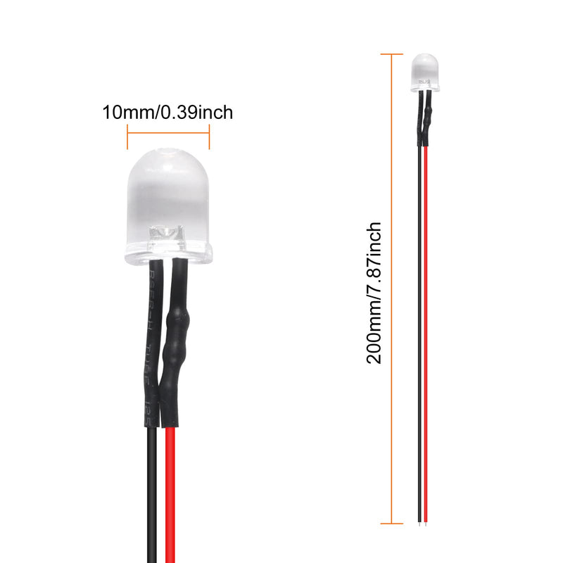 [Australia - AusPower] - 30Pcs 10mm LED Lights Emitting Diodes Pre Wired DC 12V Blue Color LED Ultra Bright Light Emitting Diodes LED Light Clear Lens Small LED Lamps for Circuit Science Experiment, DIY Lighting Projects 