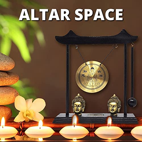 Mandala Crafts Chinese Gong - Mini Zen Art Brass Feng Shui Desktop Gong With Stand - Asian Bell for Home Decoration and Chinese Zodiac Signs