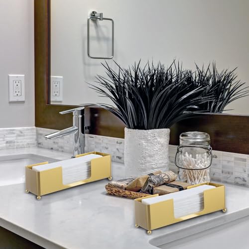 MyGift Brass Tone Metal Hand Towel Holder Countertop Dispenser Set of 2 Brass-tone-2