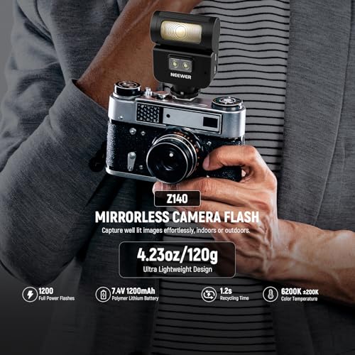 NEEWER Z140 16Ws Mini Camera Flash Light, GN15 1200mAh/1200 Full Power Flashes/1.2s Recycle/6200±200K, Manual 1/128-1/1 Power & S1/S2 Mode, Speedlite Compatible with Canon Nikon Sony Fujifilm Cameras