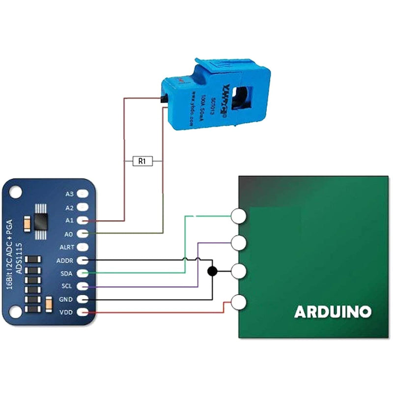 [Australia - AusPower] - SCT013 Split-core Current Transformer Non-invasive Sensor AC 100A 50MA Split Core with ADS1115 +Audio Cable Female+10PIN Male and Female Dupont Wire 