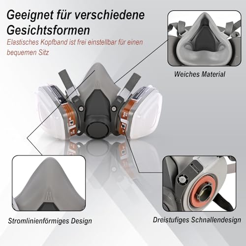 Faburo Respirator Mask Set, Gas Mask, Painting Mask with Filter Cartridges, Cotton Filter for Gases, Vapors, Chemicals, Sprays, Fine Dust Mask, Protective Mask with Filter Half mask