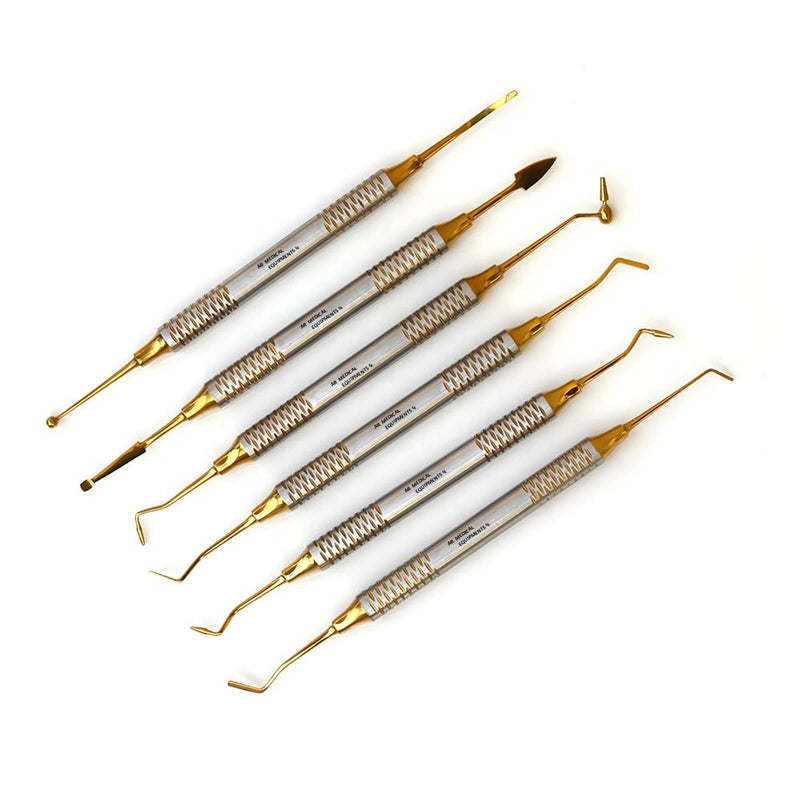 [Australia - AusPower] - | 6 PCs Dental Composite Resin Filling Gold Coated Restorative Kit - Composite Dental Hand Instruments - Dental Tools Professional Stainless Steel Restorative Instruments 