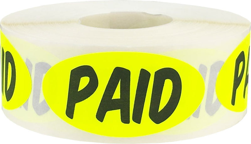 1 x 2 Oval Fluorescent Yellow Paid Stickers