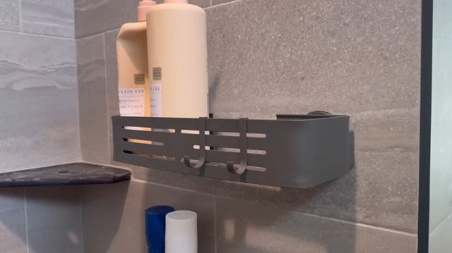 2 PCS Rectangle Shower Caddy Suction Cup with Hooks, No-Drilling (Gray) 2 PCS Rectangle Shower Caddy