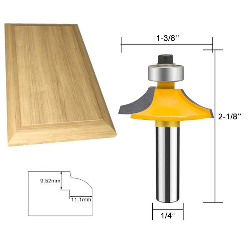 TAIWAIN Router Bit Set 4PCS 1/4 Inch Shank Door&Drawer Front Edging Bits, Miter Frame Crown Molding Wood Milling Cutter Router, Woodworking Miter Carbide CNC Cutting Tool for Woodwork(F-1-4MG) 4