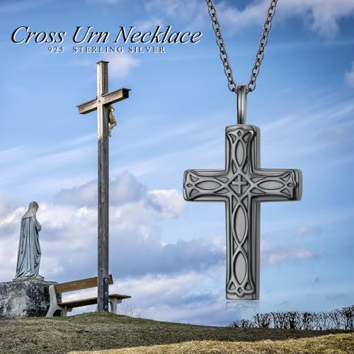 DAOCHONG Celtic Cross Urn Necklace for Ashes Infinity Knot Memorial Jewelry Celtic Cross Urn Necklaces