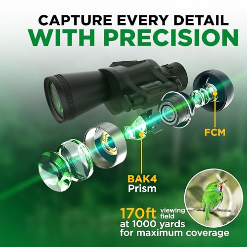 20x50 High Powered Binoculars for Adults with Smart Phone Adapter – Waterproof Compact Hunting Binoculars for Bird Watching, Low Light Night Vision Travel Binoculars with Carrying Case & Strap 20x50 Black Binoculars