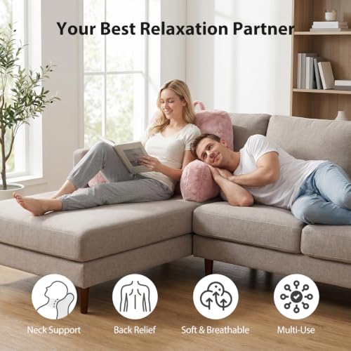 Reading Pillow for Sitting in Bed Adult – Back Support with Arms, Large Bed Rest Cushion for Reading, TV, Gaming, Laptop – Home, Office, Dorm, Pink