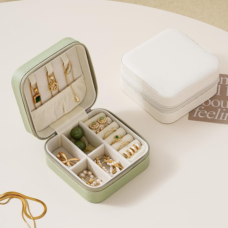 SLOZO Travel Jewelry Case, Travel Jewelry Box, Mini Jewelry Travel Case, Jewelry Organizer Case, Portable Small Jewelry Organizer Storage Boxes - Best Gift for Women Girls. Green 4pcs