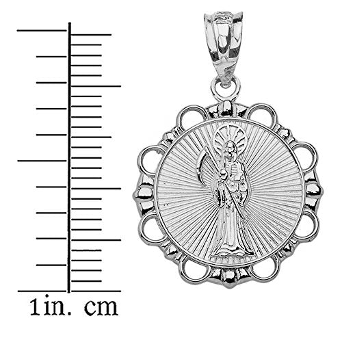 Sterling Silver Santa Muerte (Grim Reaper) Round Charm Pendant Necklace 20.0 Inches