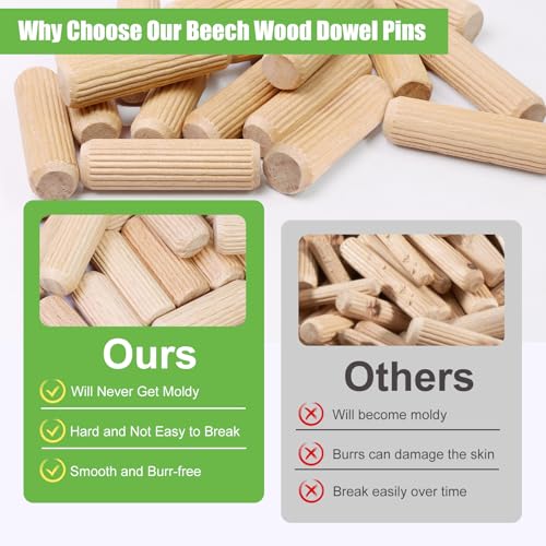 FoDau770 1/2 x 1-3/4 inch beech wood dowel pins, 200-piece pack