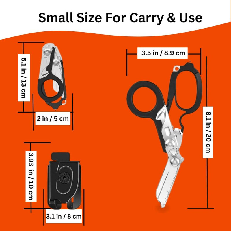 [Australia - AusPower] - 6 in 1 Multifunctional Trauma Shears Foldable with Strap Cutter | Heavy Duty Stainless Steel Emergency Response Shears | Survival Shears With Holster | Medical Trauma shears Tactical | Black 