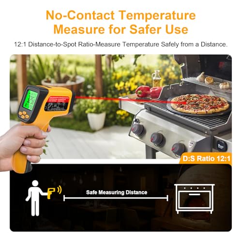 Infrared Thermometer Gun, Dual-Mode with Non-Contact IR & K-Type Thermocouple Probe Meature, -58°F to 1472°F High Accuracy Laser Temperature Gun with Emissivity, Humidity, for Cooking, Industrial Use Yellow