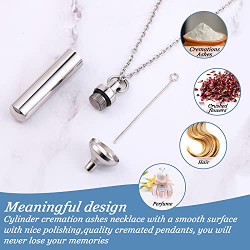 16 Pieces Urn Necklace for Ashes Cremation Cylinder Memorial Silver Stainless Steel Memorial Pendant Jewelry Cylinder Keepsake Pendant with Funnel for Women Men Loved Ones