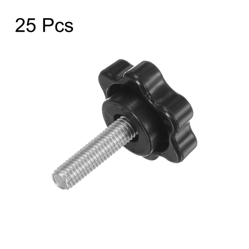 [Australia - AusPower] - HARFINGTON 25pcs Star Knobs M5 x 20mm 304 Stainless Steel Threaded Stud 25mm Plastic 6-Star Head Hand Tightening Thumb Screw Clamping Jig Knob Handle, Black M5 x 20mm x 25mm 