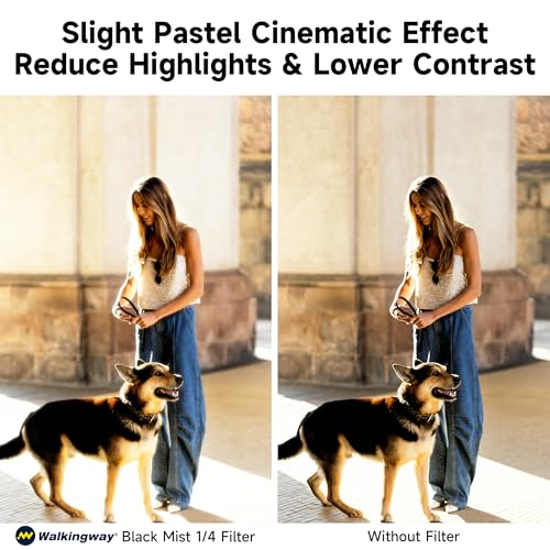 Walking Way 49MM Black Diffusion Filter 1/4 Pro Mist Dreamy Cinematic Effect Soft Focus Filter with 24 Multi-Layer Coatings for Portrait/Vlog/Video/Photography 1/4 Diffusion