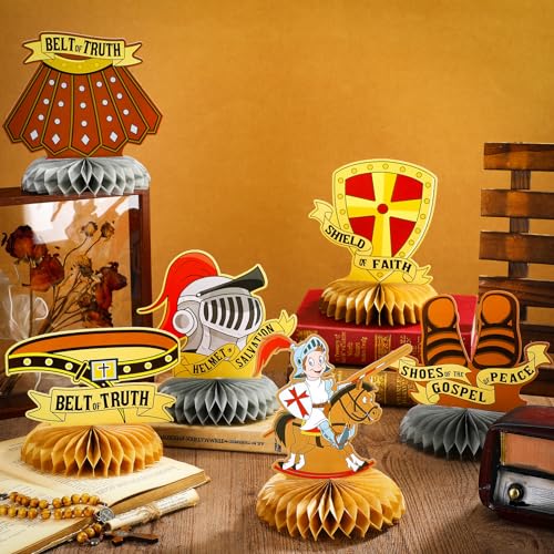 Jetec 9 Pcs Armor of God Honeycomb Centerpieces, Religious Party Decoration