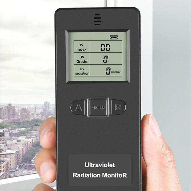 Portable Digital UV Radiation Detector, LCD UVI Meter, Radiometer Tester for Detecting Outdoor Sunlight, 2 x AAA Battery Operated, Suitable for Indoor Lamps in the Home Office