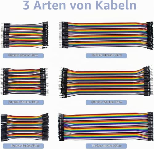 GTIWUNG Pack of 6 40 Pin Jumper Wire Cable, Breadboard Ribbon Cables, 10 cm & 20 cm Female Male Jumper Cable 24AWG Wire Bridges for Arduino and Raspberry Pi Breadboard