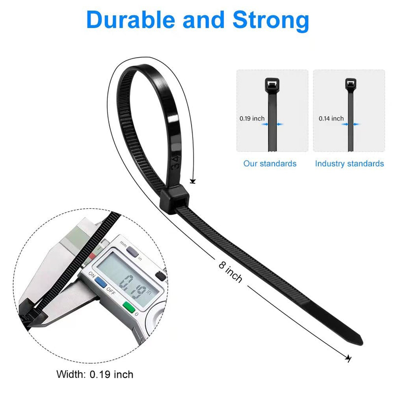 [Australia - AusPower] - Zip Ties 8 inch Black Zip Ties with 50 Pounds Tensile Strength,Cable Ties,100 Pack, by Tantti Supply 8" (100 Pack) 