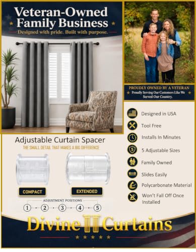 32-Piece Adjustable Curtain Spacers, Tool-Free, Fits 1.75-Inch Rods, 16 Sets 32 Pieces