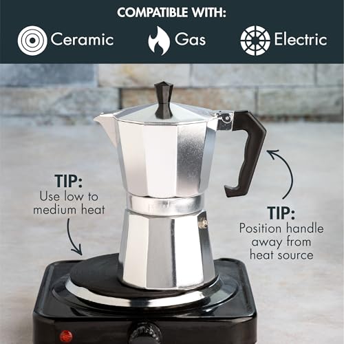 Primula Classic Stovetop Espresso and Coffee Maker, Moka Pot for Italian and Cuban Café Brewing, Greca Coffee Maker, Cafeteras, 6 Espresso Cups, Silver 6 Cup