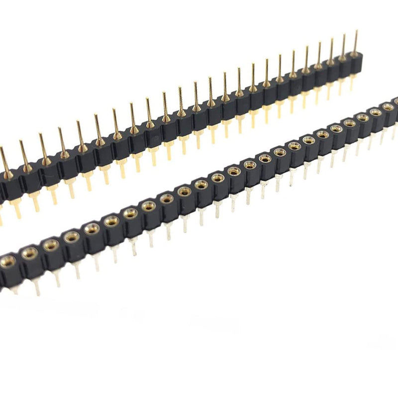 [Australia - AusPower] - 2.54mm 0.1" 1x40Pin Circular Male and Female Socket Pin Row 40P Single Row Straight Female/Male Socket/Pin Header Connector Gold Plated, Sets of 10 